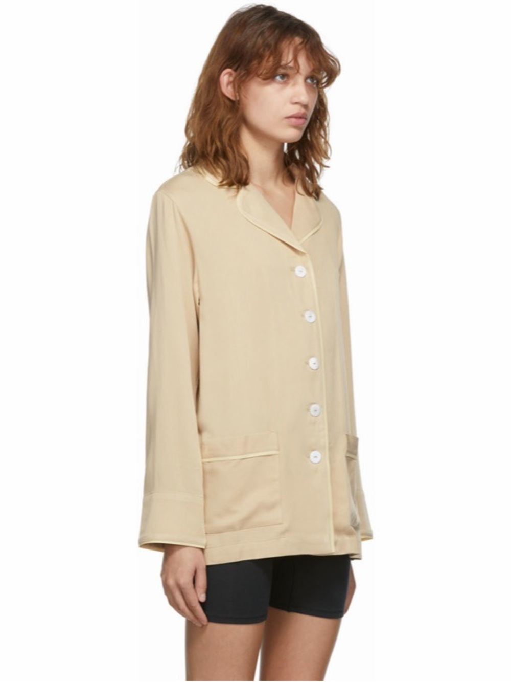 Sleeper Beige Feathers Party Pyjama Button Down Pajama Lounge Top Womens Size‎ S